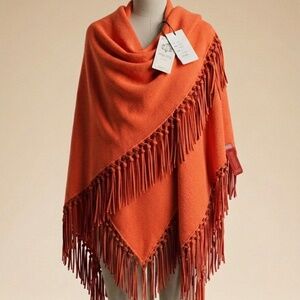 NWT Pinotti Italy Wool & Cashmere Luxury Fringe Shawl - Hermès Orange
